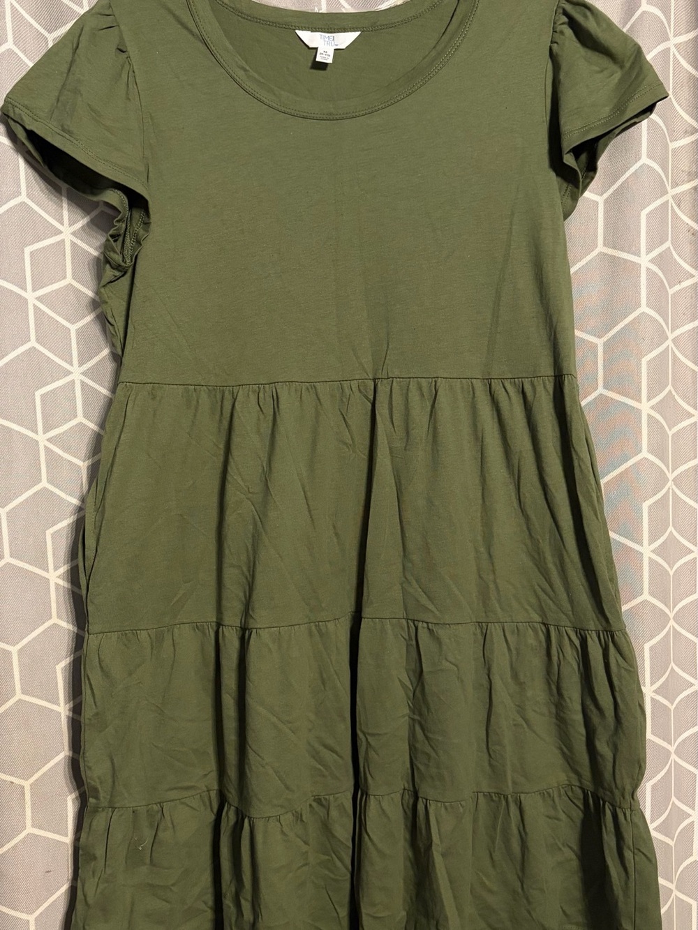 Time and Tru Olive Green Tiered Midi Dress